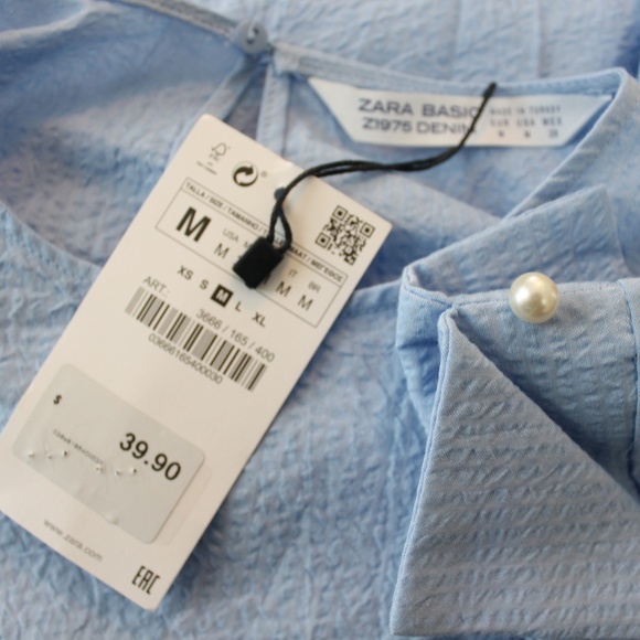 New Zara Blue Puff Sleeve Blouse Top Shirt S - Picture 4 of 4